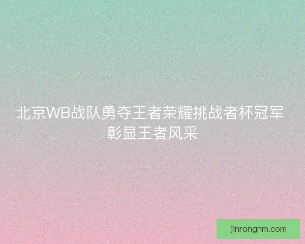 北京WB战队勇夺王者荣耀挑战者杯冠军 彰显王者风采